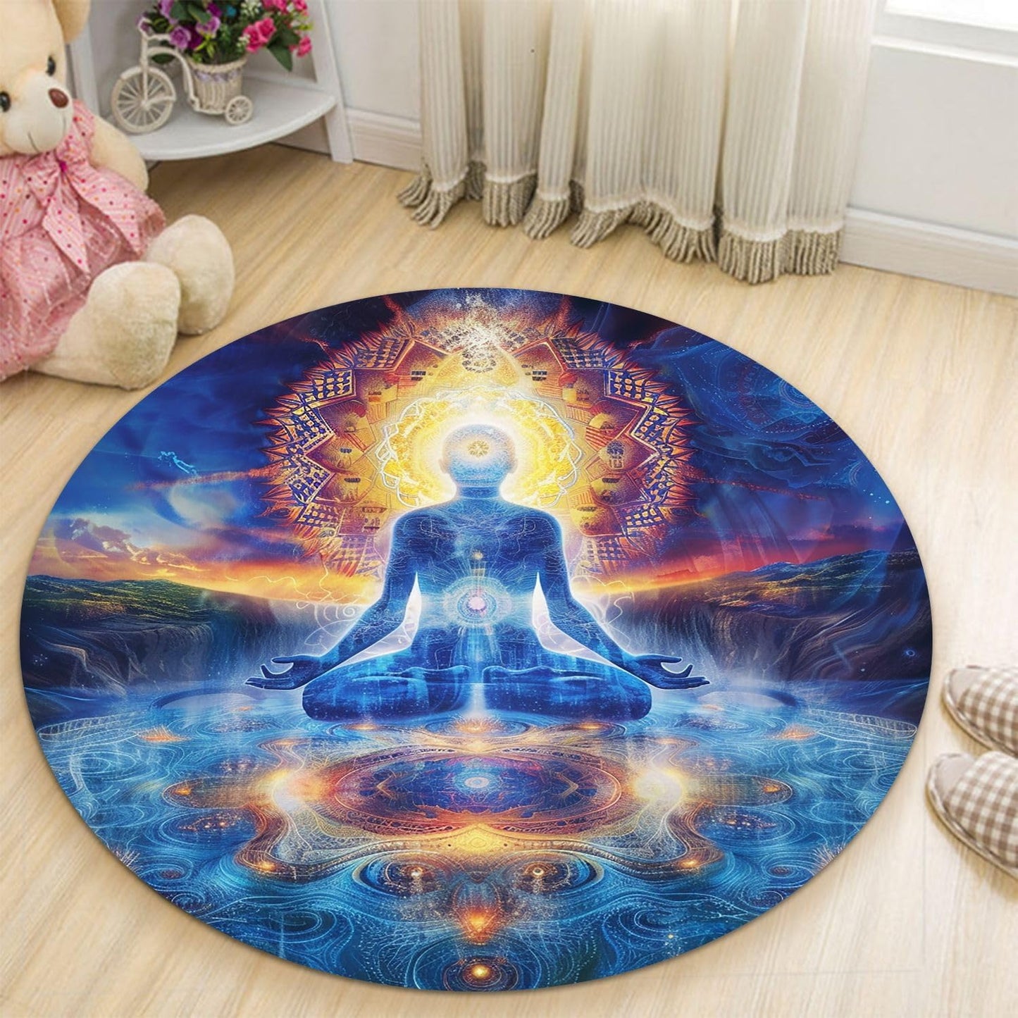 Chakra Round Area Rug, Non-Slip Meditation & Yoga Carpet for Living Room, Meditation Round Area Rugs, Modern Circular Bedroom Rug 57