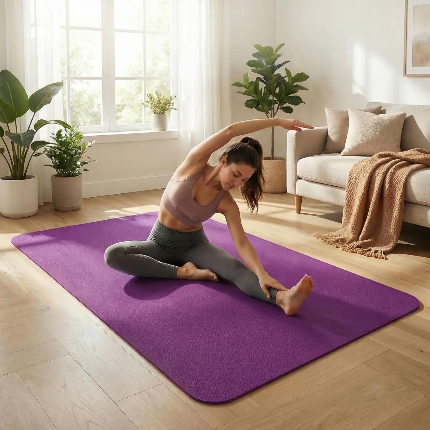 FrenzyBird Large Yoga Mat 6'x 4'（72”x 48”）—1/4" &1/3" Extra Wide Exercise Mat 183cm x 122cm Large Exercise Mat Big Home Yoga Mat Pilates Mat,Non Slip,Thick,TPE Workout Mat,for Women & Men, Yoga, Pilates, Gym and Floor Workouts Pilates