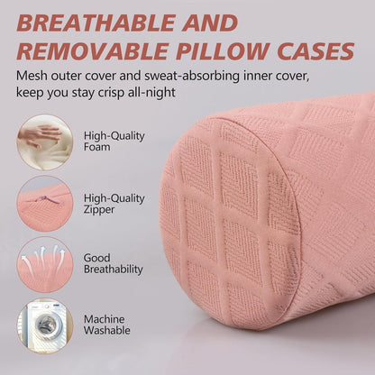 Cozyhealth Cervical Roll Pillow, Medium Soft Memory Foam Neck Round Pillow Cylinder Bolster Pillow for Sleeping, Round Neck Support for Bed, Legs, Back and Yoga (White, Large - 4.7" H)