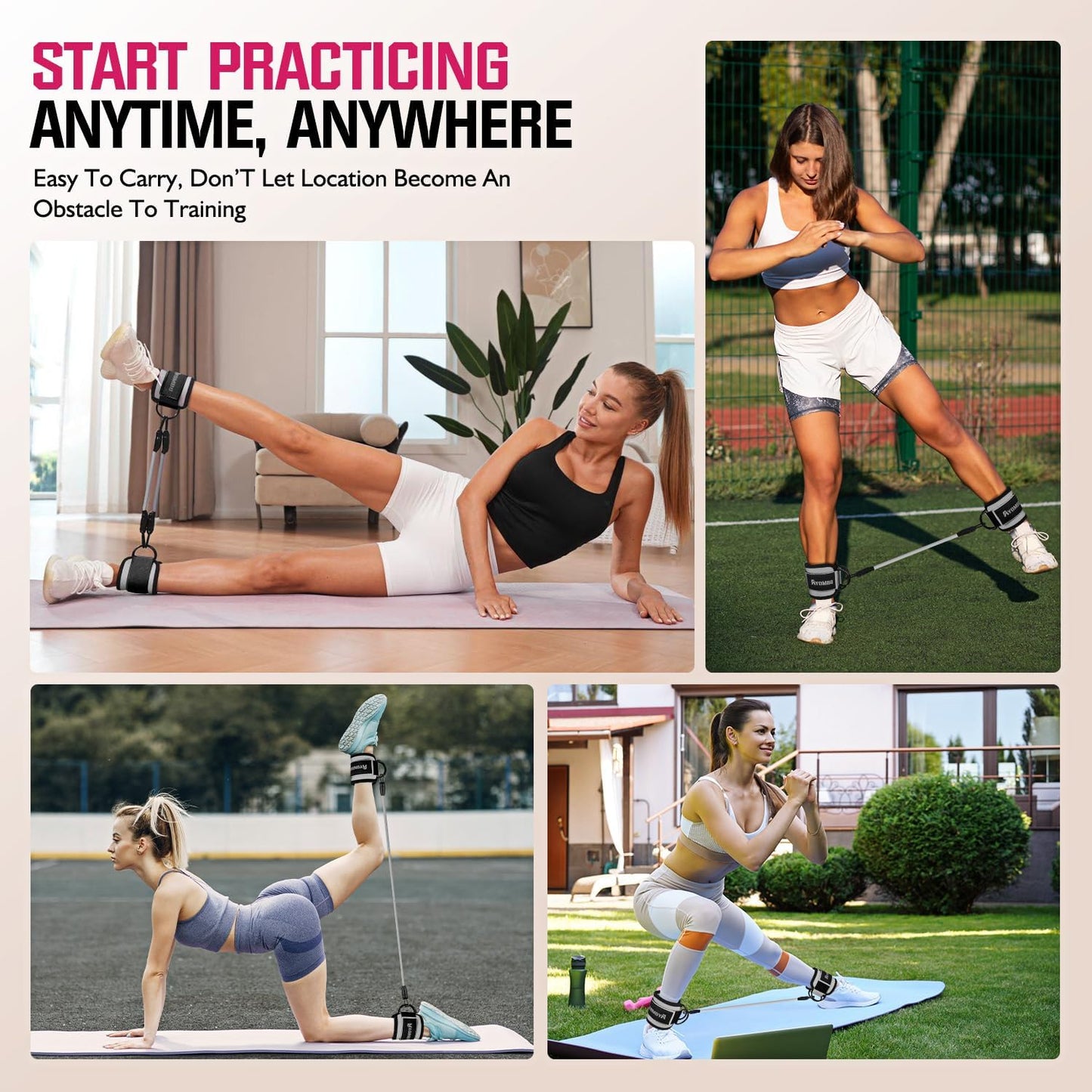 Ayombo Ankle Resistance Bands with Cuffs, Home Gym Workout Equipment, Lifting Glute Butt Exercise Equipment for Women, Ankle Weights Fitness Set, Leg Booty Equipment for Training Perfect Body Shape