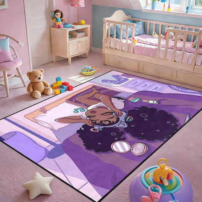 Black Girl Area Rug for Bedroom African Black Girls Floor Rugs for Living Room Playroom Cartoon Art Home Decor Soft Yoga Mats for Women Afro Purple 47" x 31" (2.7 x 3 Feet)