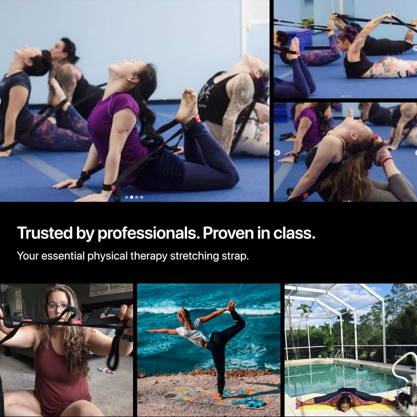YOGA-EVO Elastic Stretching Strap with Loops for Physical Therapy - Stretch & Activate Muscles - Increase Mobility & Recovery - Soft Cotton & Spandex - Includes Carrying Pouch & Video Exercises