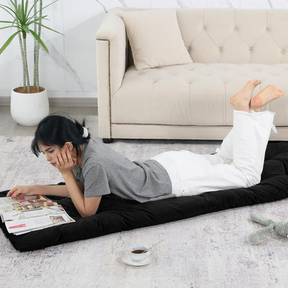 HOMBYS Floor Lounger Pillow Foldable and Tufted Design Long Floor Cushion for Yoga, Reading, Sleeping, Meditation, Elastic Band for Roll Up and Easy Storage, Machine Washable, Dark Grey, 74"x27"