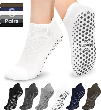 Muezna 6 Pairs Pilates Grip Socks for Women, Non Slip Yoga Socks with Grips, Grippy Socks for Barre, and Hospital