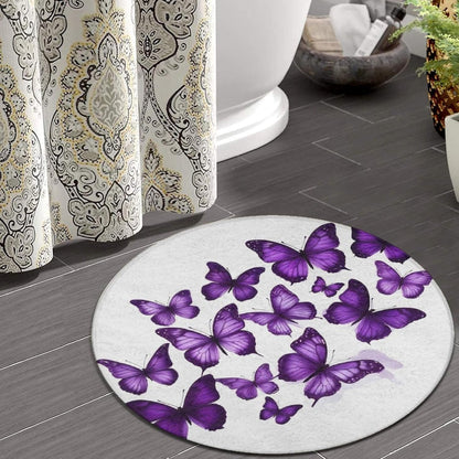 Soft Round Yoga Carpet, Office Chair Decor Round Mat for Carpet and Hardwood Floors Purple Butterfly