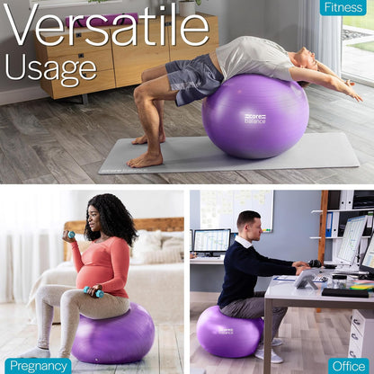 Core Balance Exercise Ball, Stability Ball for Yoga, Pilates and Fitness, Gym Ball for Home Gym and Office Chair, Training, Physical Therapy, Anti Burst, Pump Included, 55cm 65cm 75cm 85cm