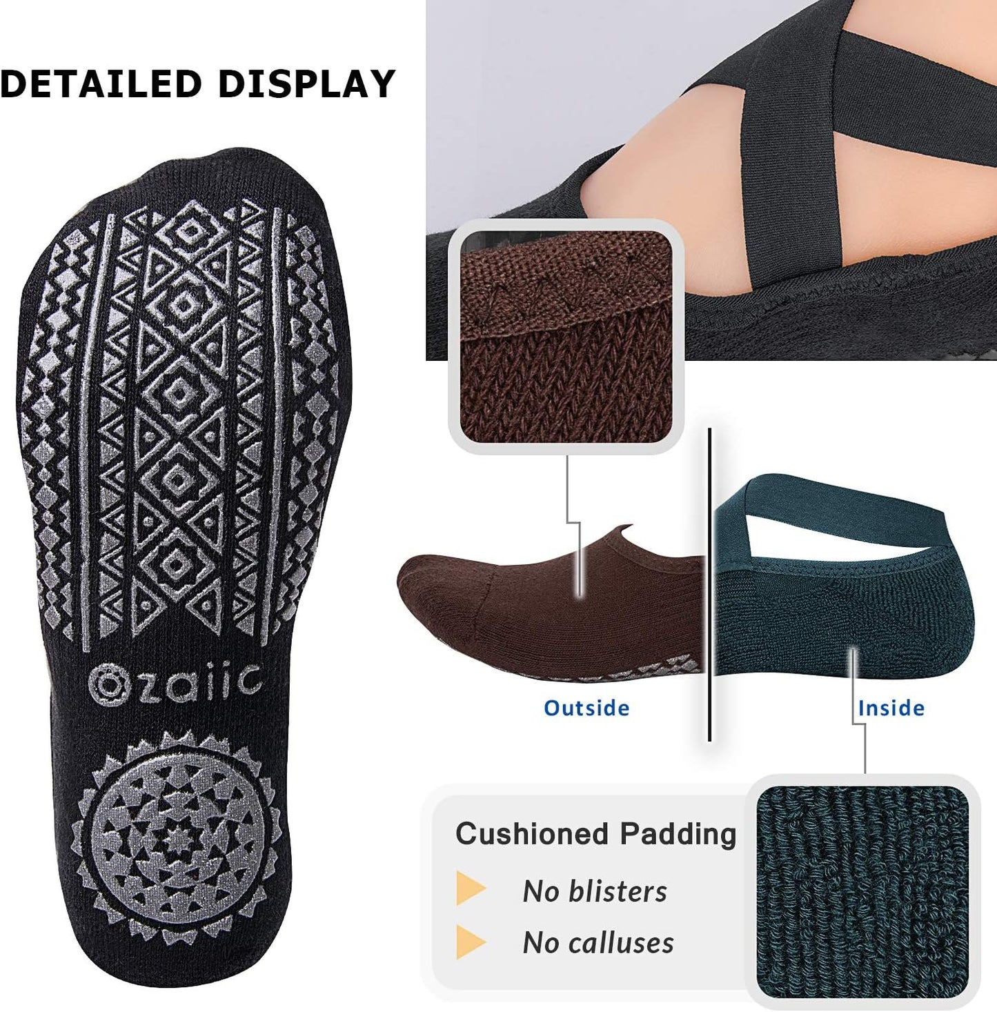 Ozaiic Pilates Socks for Women Non Slip Grip, Yoga Socks with Grippers for Barre, Hospital, Ballet, Dance, Barefoot Workout