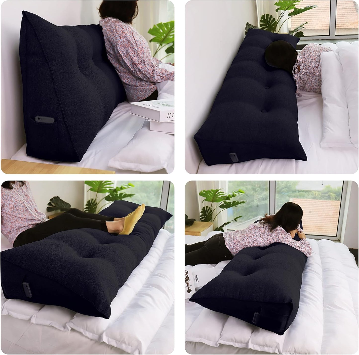 Cotton Linen Daybed Pillow Large Filled Triangular Soft Headboard Wedge Cushion Bed Backrest Positioning Support Reading Pillow for Adult Shoulder Lumbar Leg Bolster（Yellow, Small）
