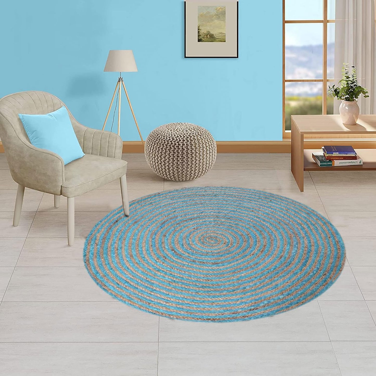 Heavy Material Hand Braided Jute 3x5 Natural Jute Beige Multi Geometric Design Hand Woven Rug Flatweave Area Carpet Indoor Outdoor Rugs for Kitchen Garden Yoga Mat - Colors A