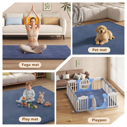 Baby Play Mat for Floor, 1.3'' Thick Memory Foam Tummy Time Mat - Super Soft Coral Velvet Nursery Rug with Non-Slip Backing, Crawling Rug for Toddlers/Infants, Yoga & Tatami Use, Oatmeal, 79''x 118''