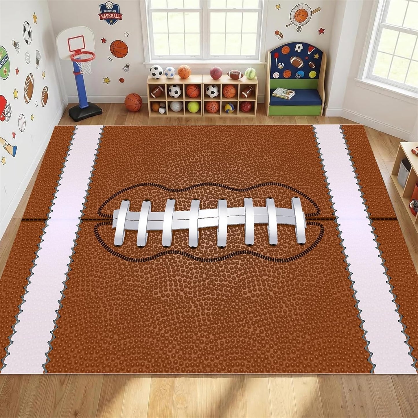 Sports Field Area Rug,5x7ft, Soccer Field Chalked Blackboard Football Stadium Board Painted Non-Slip Soft Carpet Floor Mat Indoor Living Room Bedroom Rugs Yoga Mat Home Decor