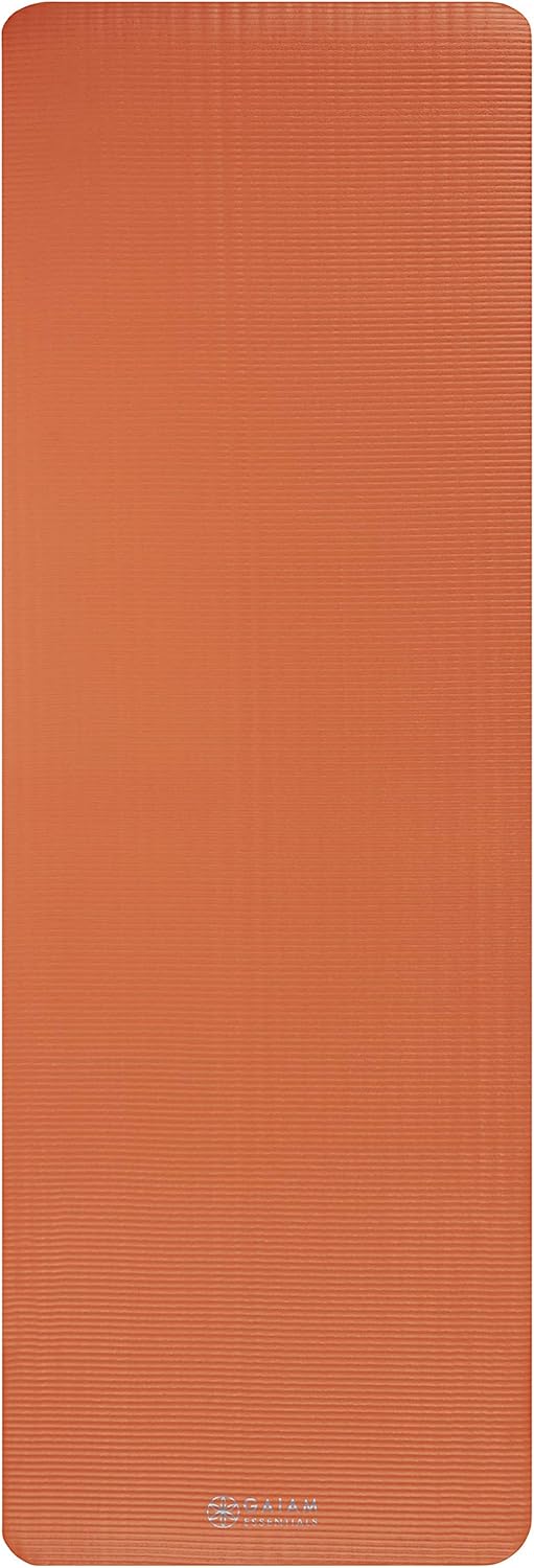 Gaiam Essentials 2/5" Thick (10mm) Yoga & Pilates, Fitness & Exercise Mat with Easy-Cinch Carrier Strap Cusion Support For Fitness and Gym Workouts