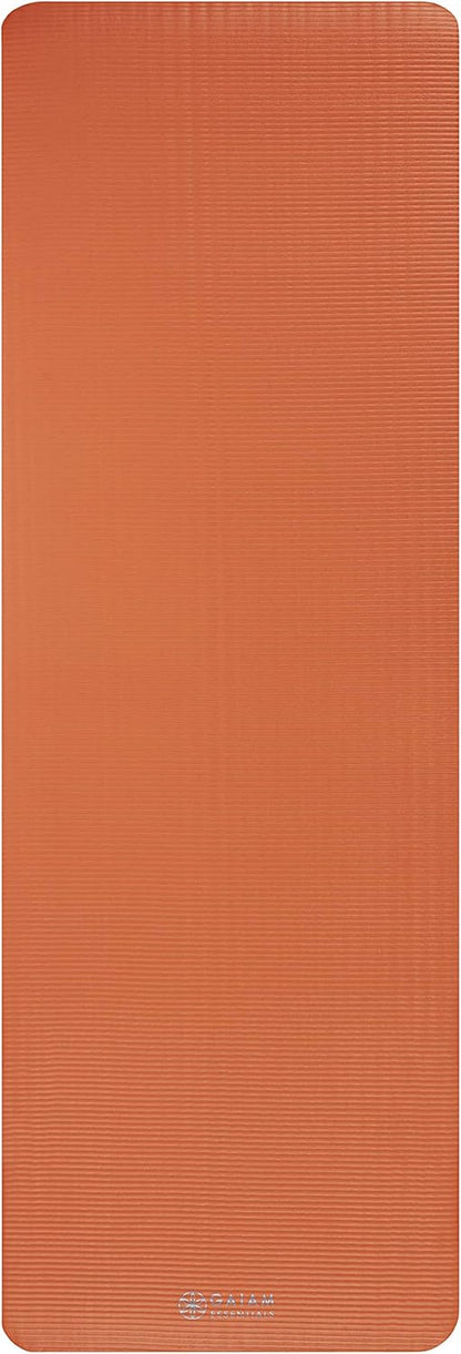 Gaiam Essentials 2/5" Thick (10mm) Yoga & Pilates, Fitness & Exercise Mat with Easy-Cinch Carrier Strap Cusion Support For Fitness and Gym Workouts