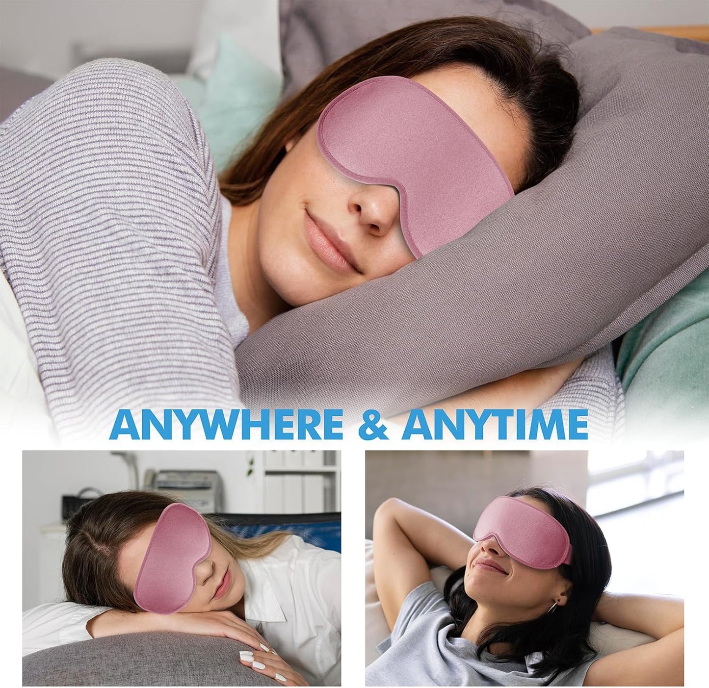 Sleep Eye Mask for Men Women, Sleeping Mask for Side Sleeper, Travel Blackout Night Blindfold Eye Shade Cover with Adjustable Strap (Black)