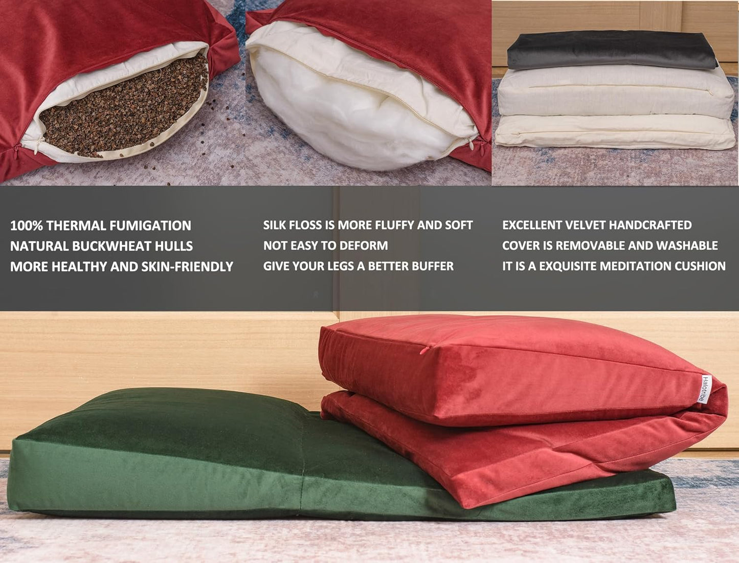 Meditation Cushion,Velvet Meditation Pillow and Zabuton 2-in-1 Portable Design(50 * 70CM). (Dark Gray, Service H：9cm)