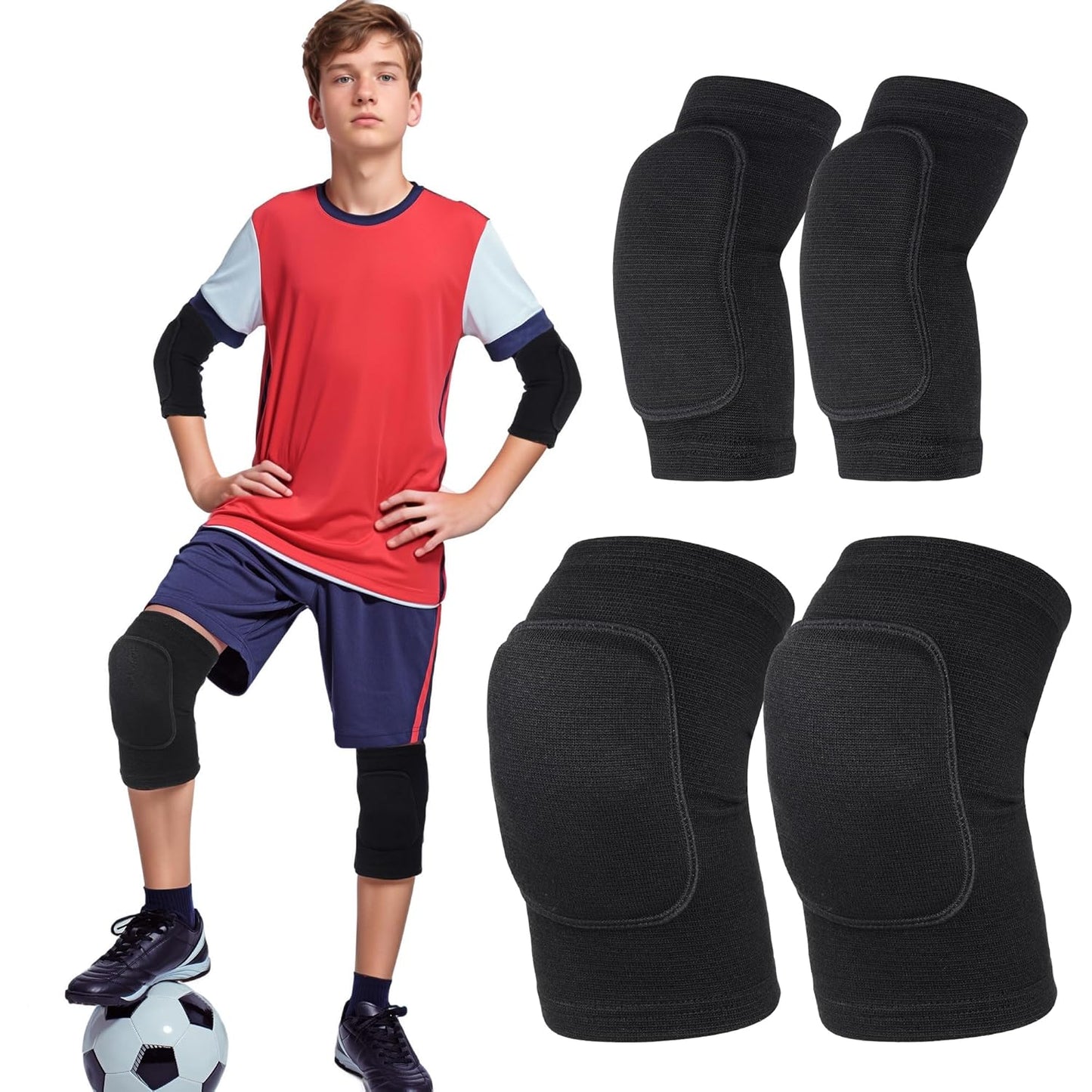 obmwang Volleyball Knee Pads and Volleyball Arm Pads Set for Kids Youth Volleyball Yoga Dance Football Basketball Running, Meduim