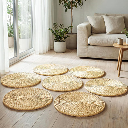 Sintuff 8 Pcs 16 Inch Straw Floor Cushions Classroom Large Pillow Seating Meditation Floor Pillow Boho Natural Woven Seat Cushion Japanese Tatami Cushion for Classroom Home Group Activity