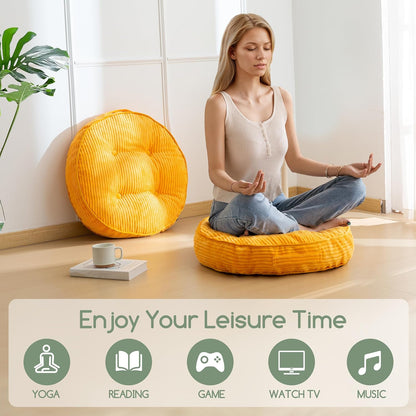 HIGOGOGO Floor Pillow Cushion for Adults, Meditation Cushion Pillow, Large Square Floor Sitting, Tufted Corduroy Cover, for Tatami Living Room or Yoga, 22x22 Inch, Dark Grey