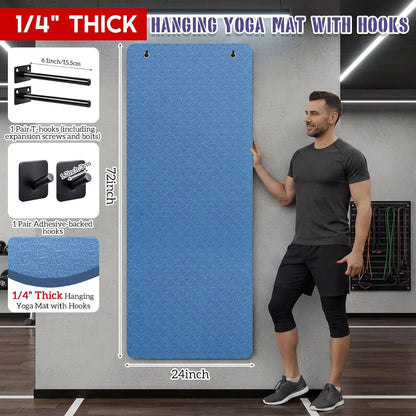 Briwooody Hanging Yoga Mat, Exercise Mat Non Slip Thick for Women and Men, Tear-resistant Fitness Pad with Reinforced Holes for Home Gym, Yoga, Pilates,stretching