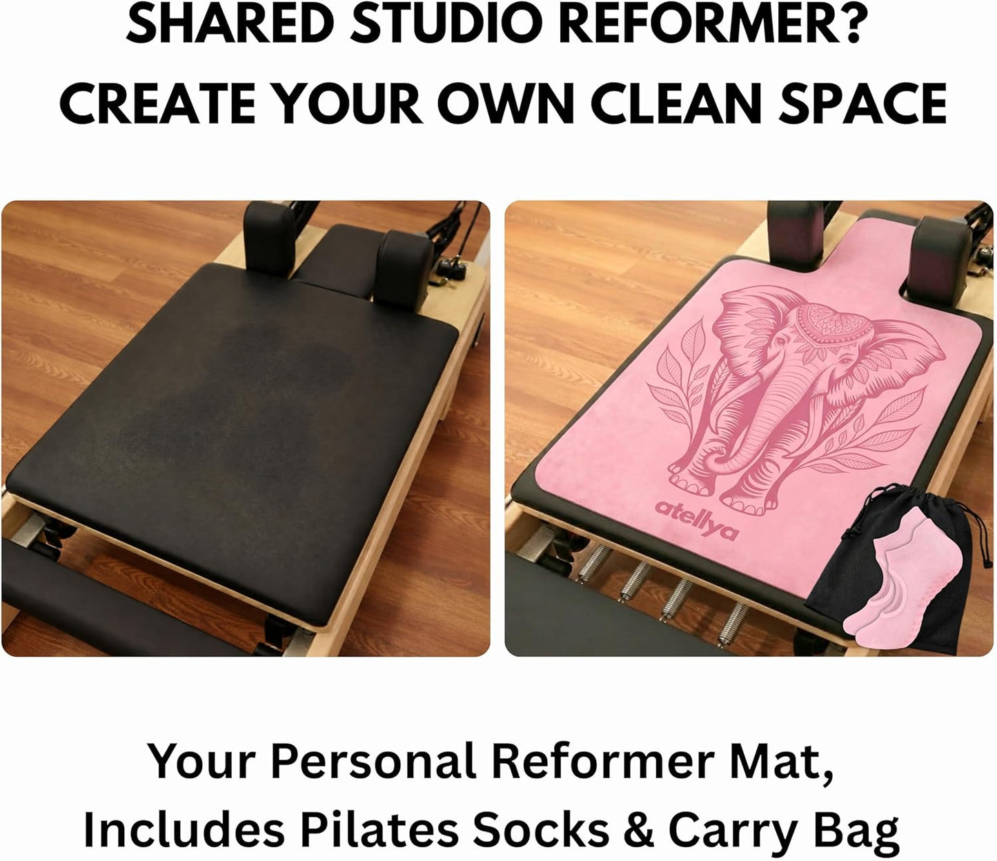Pilates Reformer Mat Non Slip – Washable Reformer Mat Cover with Grip Socks & Mesh Bag, Sweat Absorbing Pilates Reformer Towel for Studio & Home Use