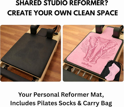 Pilates Reformer Mat Non Slip – Washable Reformer Mat Cover with Grip Socks & Mesh Bag, Sweat Absorbing Pilates Reformer Towel for Studio & Home Use