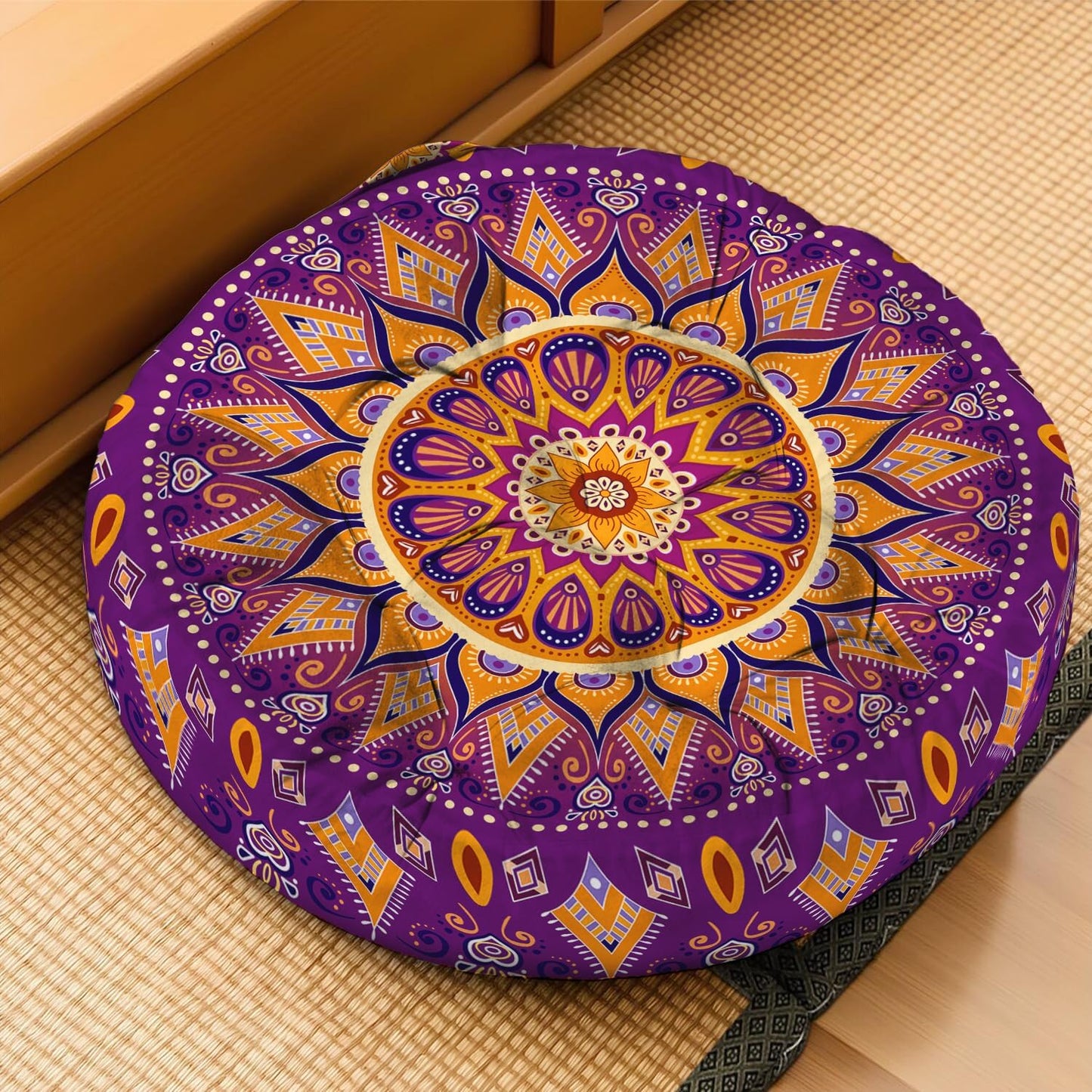 Mandala Meditation Cushion, Boho Meditation Mat, Meditation Pillows for Sitting on Floor, Cushions for Sitting in Home and Outdoor, Round Floor Pillows Cushion Seating for Yoga Accessories 22'' X 22''