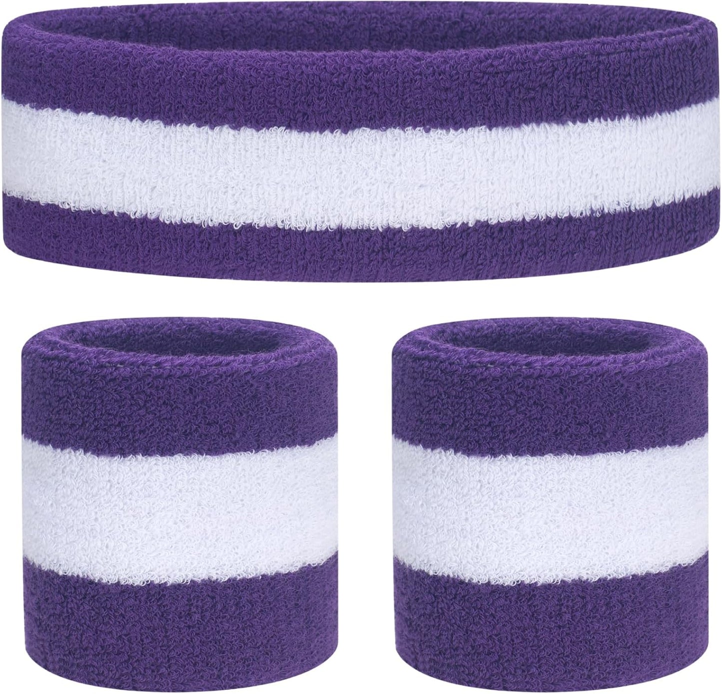 ONUPGO Sweatband Set Sports Headband Wristband Set Sweatbands Terry Cloth Wristband Wrist Sweatband Headbands Moisture Wicking Sweat Absorbing Head Band