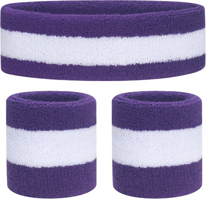 ONUPGO Sweatband Set Sports Headband Wristband Set Sweatbands Terry Cloth Wristband Wrist Sweatband Headbands Moisture Wicking Sweat Absorbing Head Band