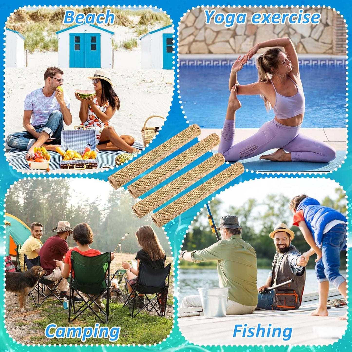 4 Packs Straw Beach Mat 20 * 70 inch Waterproof Non Slip Straw Mat Foldable Lightweight Picnic Mat for Camping Sunbathing Picnic Floor Yoga