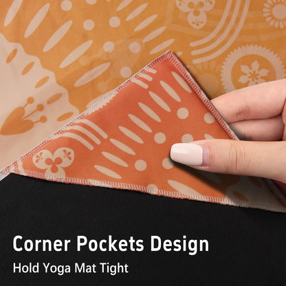 Hot Yoga Mat Towel with Corner Pockets Yoga Towels for Hot Yoga Non Slip with Travel Bag Sweat Absorbent Yoga Blankets Mat Cover for Workout Gym 70"x26" (Mountain-01, 70x26)