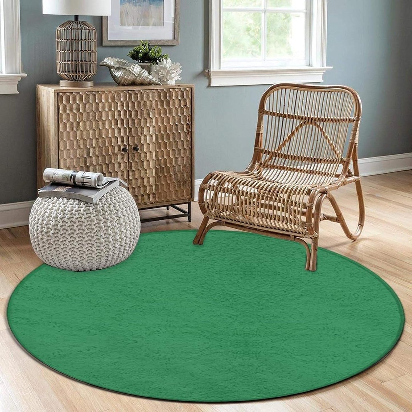 Machine Washable Modern Round Area Rug, Room Sofa Yoga Soft Round Carpet, Home Decor Non Slip Kitchen Office Circle Rug Grey, 24inch