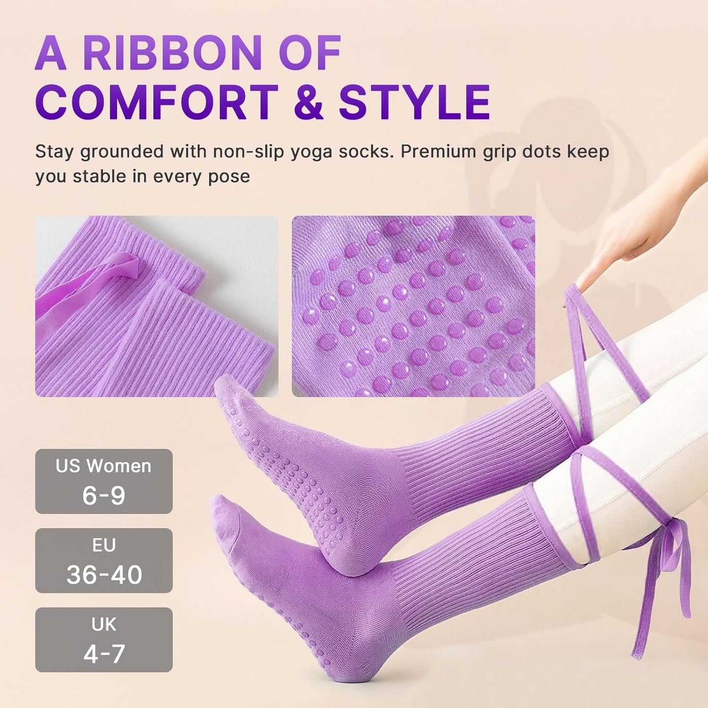 Pilates Socks for Women Grip Yoga Non Slip Socks for Barre Dance Workout Hospital