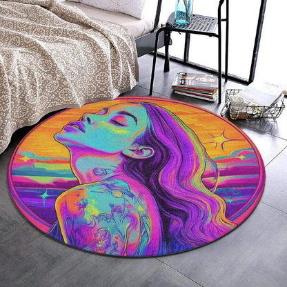 Machine Washable Modern Round Area Rug, Room Sofa Yoga Soft Round Carpet, Home Decor Non Slip Kitchen Office Circle Rug Union Jack Flag UK Mandala Art, 60inch