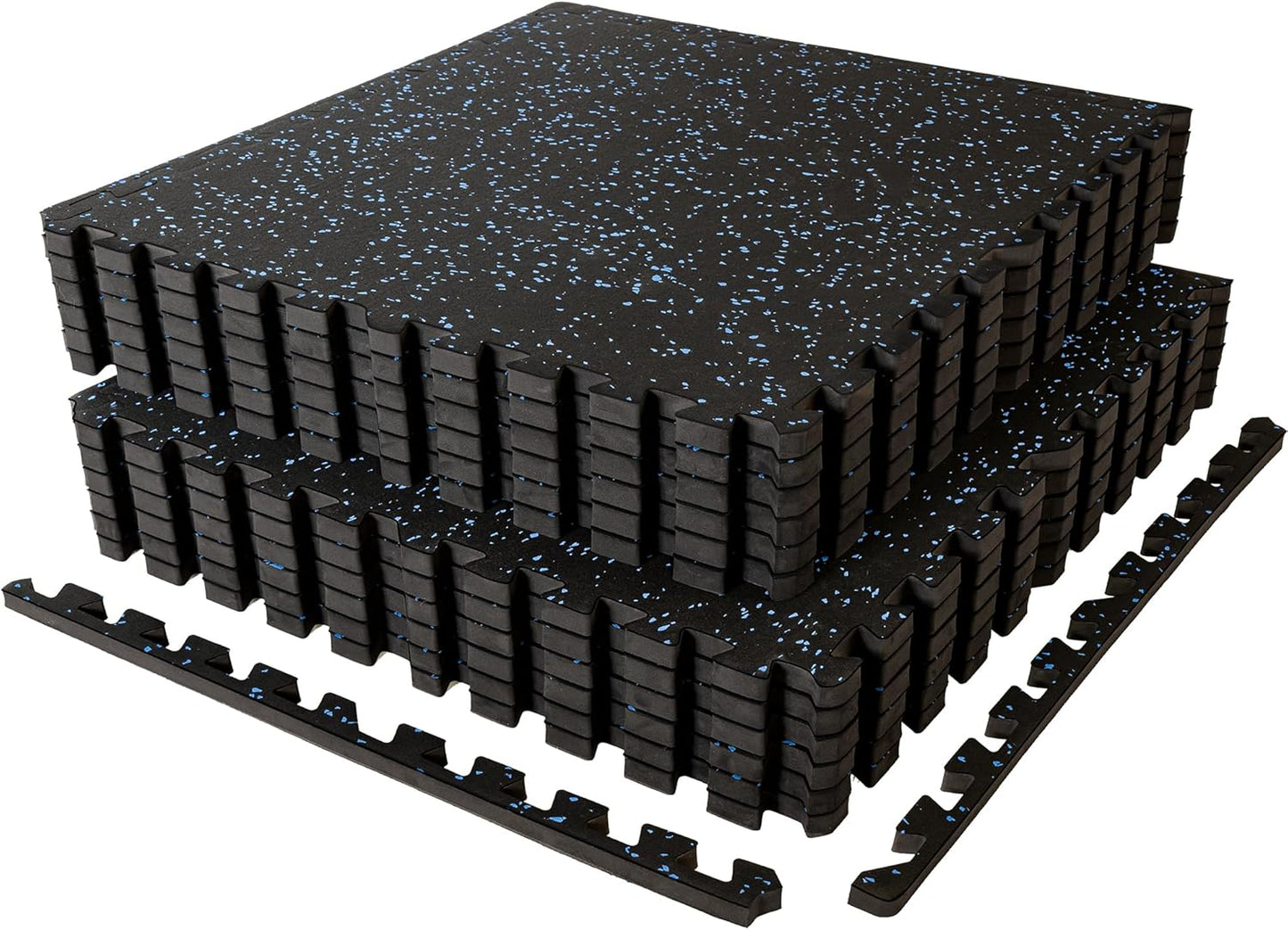 SUPERJARE 1" Extra-Thick Rubber Top Exercise Mat, Puzzle Gym Flooring for Home Gym, Gym Mat for Workout Equipment, Interlocking Floor Tiles with EVA Foam, 12 Pcs 48 Sq Ft, Black/Grey