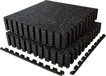 SUPERJARE 1" Extra-Thick Rubber Top Exercise Mat, Puzzle Gym Flooring for Home Gym, Gym Mat for Workout Equipment, Interlocking Floor Tiles with EVA Foam, 12 Pcs 48 Sq Ft, Black/Grey