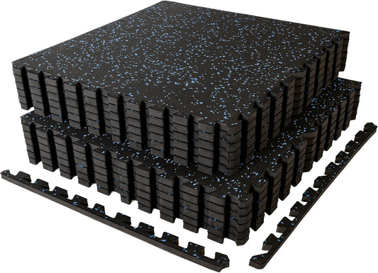 SUPERJARE 1" Extra-Thick Rubber Top Exercise Mat, Puzzle Gym Flooring for Home Gym, Gym Mat for Workout Equipment, Interlocking Floor Tiles with EVA Foam, 12 Pcs 48 Sq Ft, Black/Grey