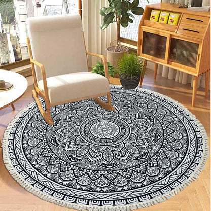 Boho Rug 5Ft Round Bedroom Carpet Circle Nonslip Farmhouse Area Rug Rustic Mandala Floor Mat for Living Room Locker Room Tassel Yoga Throw Rugs Washable Doormat, Purple