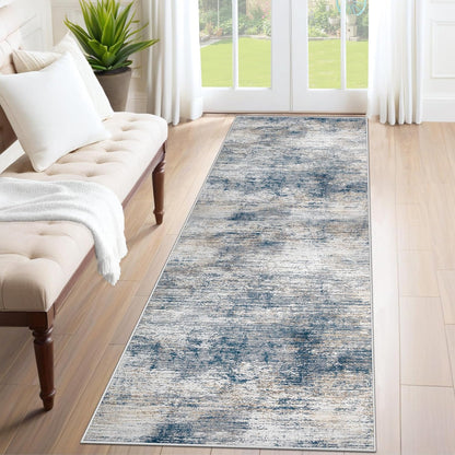 XLUEZ 8x10 Area Rugs for Living Room, Washable Modern Abstract Large Area Rug Neutral Soft Non Slip Kids Rug Stain Resistant Indoor Carpet for Bedroom Nursery Dining Children's Room(Blue, 8'x10')
