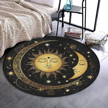 Soft Round Yoga Carpet, Large Home Decor Mat, Non-Slip Machine Washable Kitchen Office Circle Rug Compatible with Cool Norse Viking Vegvisir Runic Compass