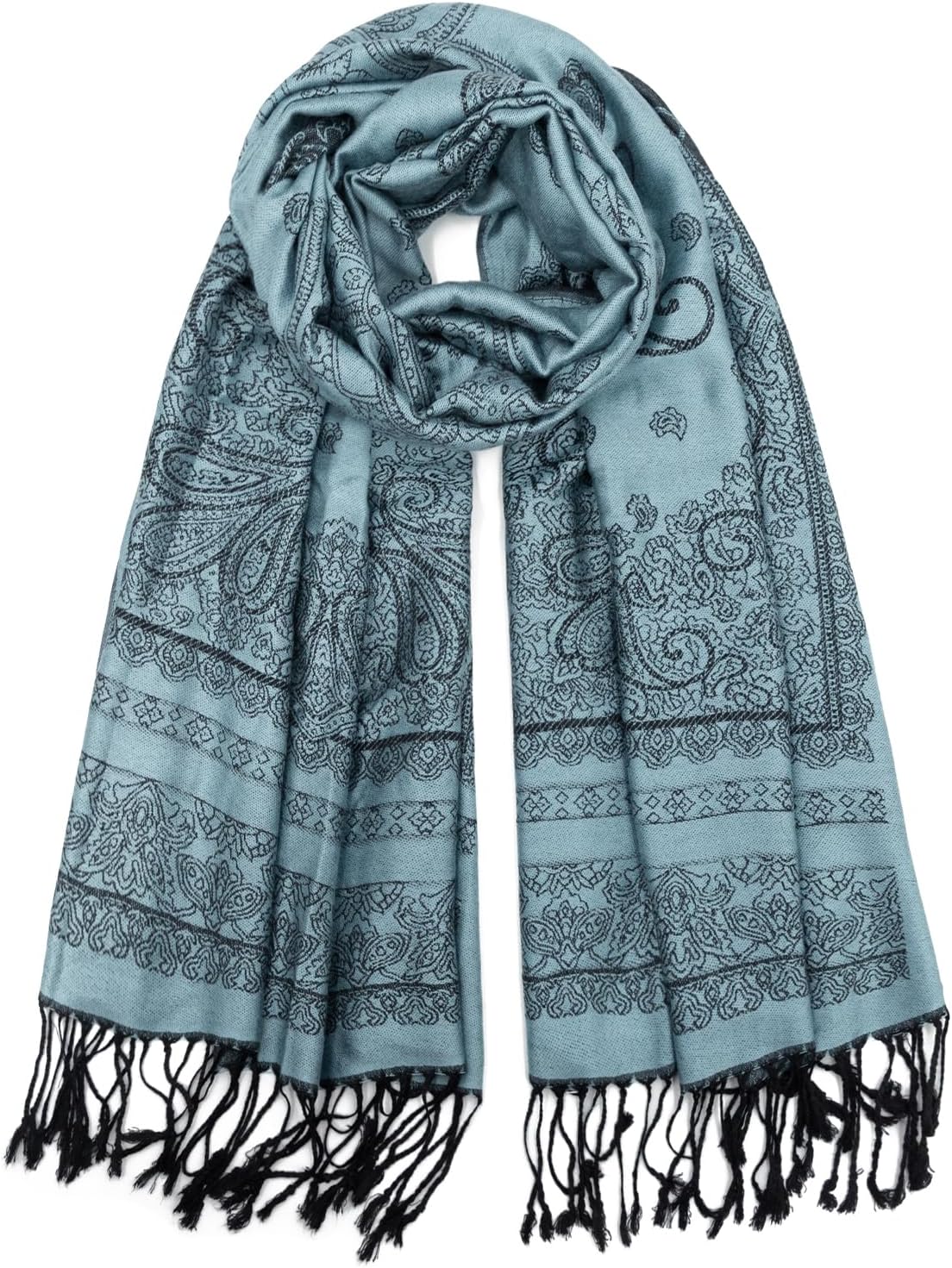 Ciormis Two Tone Silky Paisley Pashmina Shawl Scarf,Soft Women's Rave Jacquard Pashminas Wrap Scarves