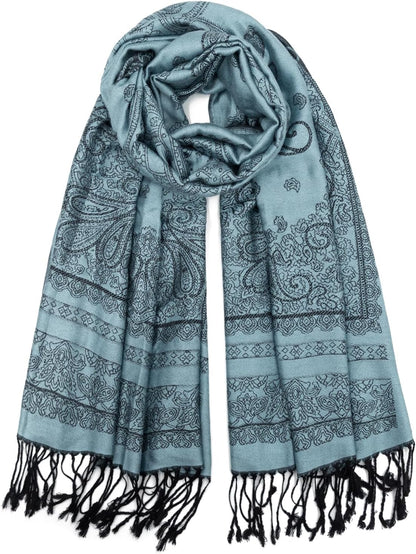 Ciormis Two Tone Silky Paisley Pashmina Shawl Scarf,Soft Women's Rave Jacquard Pashminas Wrap Scarves