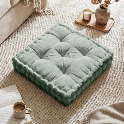 Intelligent Design Large Floor Pillow for Adults Yoga or Meditation Cushion with Handle, Floor Cushion for Board Games, Lustrous Chenille Tufted, Handsewn Scalloped Edge, Azza, 24" x 24" x 5" Yellow