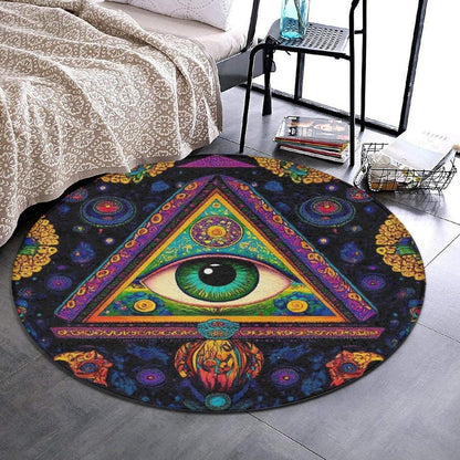 Machine Washable Modern Round Area Rug, Room Sofa Yoga Soft Round Carpet, Home Decor Non Slip Kitchen Office Circle Rug Trippy Rainbow Mushroom Tie Dye Art, 60inch
