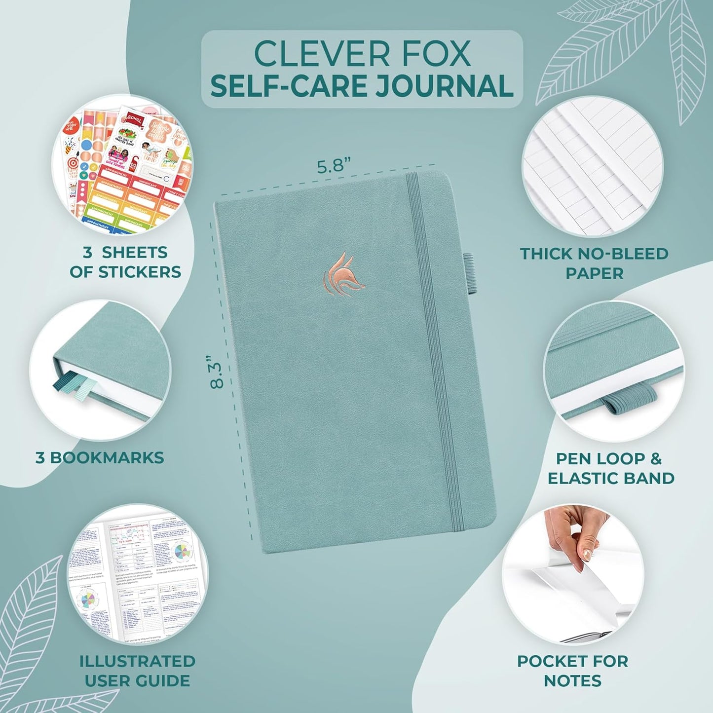 Clever Fox Self-Care Journal – Daily Reflection Notebook – Mental Health & Personal Development Planner, Meditation & Mood Log, A5 (Turquoise)