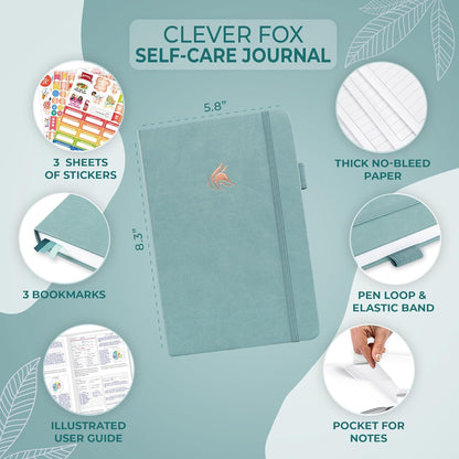 Clever Fox Self-Care Journal – Daily Reflection Notebook – Mental Health & Personal Development Planner, Meditation & Mood Log, A5 (Turquoise)
