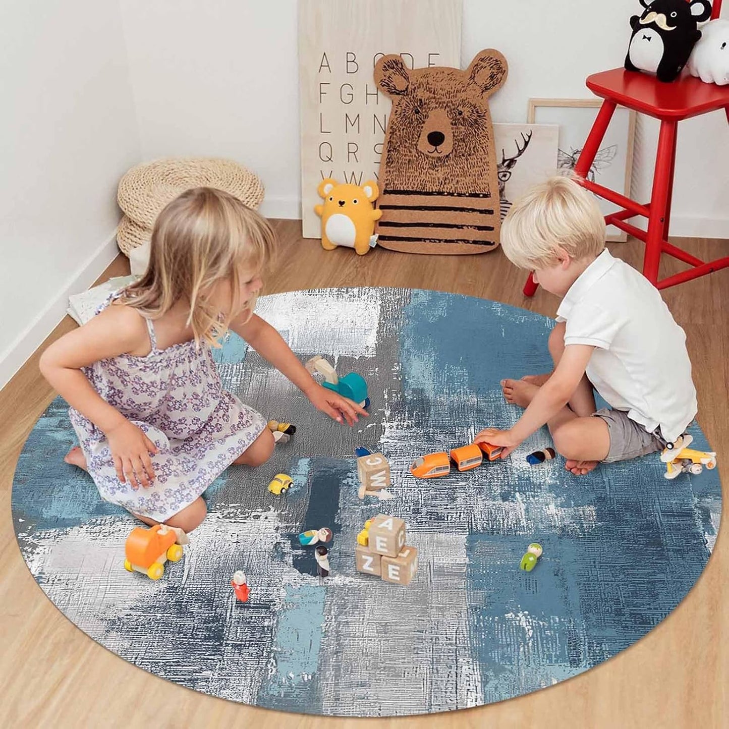 Orange Round Area Rug for Living Room 6 ft Abstract Modern Contemporary Rug Carpet Floor Mat Yoga Mat for Boys Girls Playroom Home Decor 6 ft