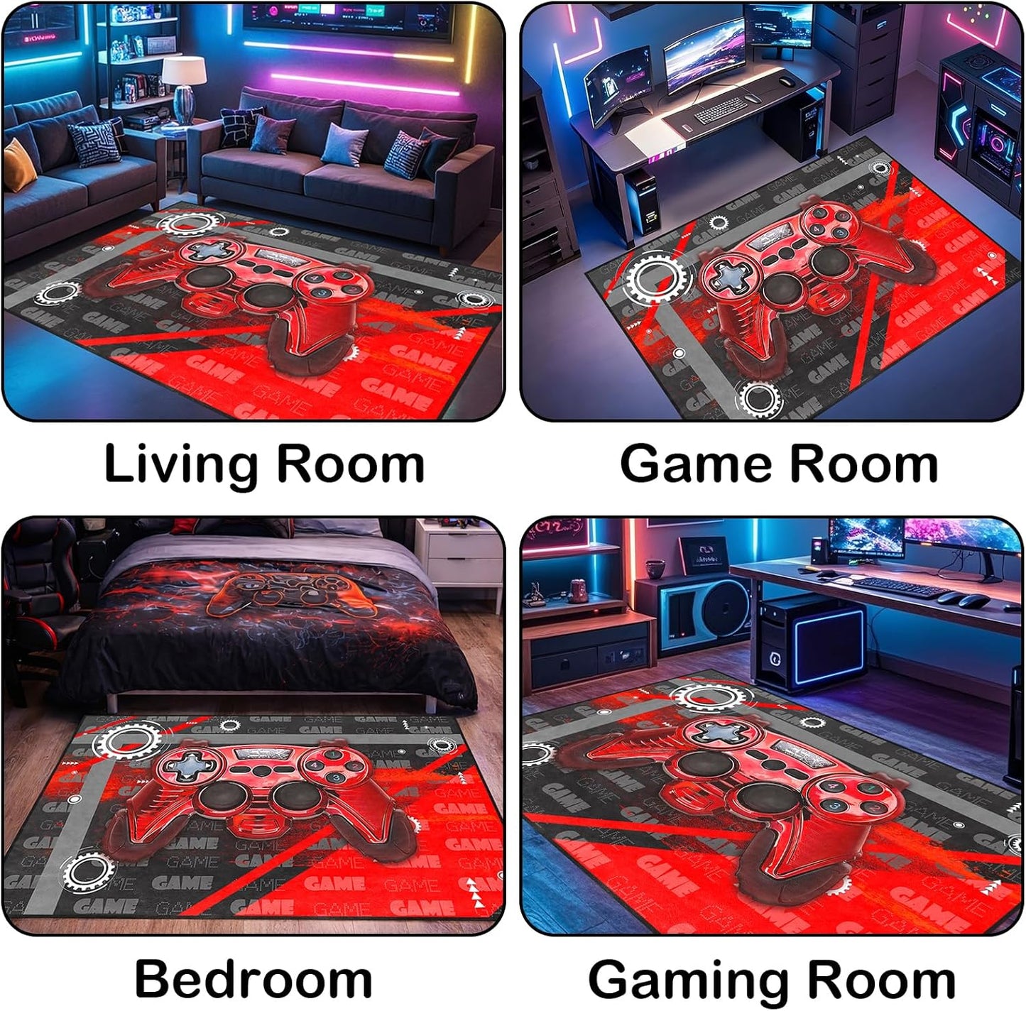 Game Controller Rugs for Bedroom Boys Living Room Gamer Gamepad Red Carpets Floor Mat Player Indoor Mats Gaming Art Design Home Decor Crystal Doormat Yoga Mats 3'x5'