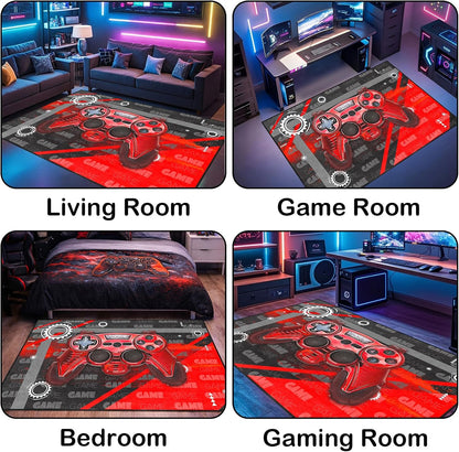 Game Controller Rugs for Bedroom Boys Living Room Gamer Gamepad Red Carpets Floor Mat Player Indoor Mats Gaming Art Design Home Decor Crystal Doormat Yoga Mats 3'x5'