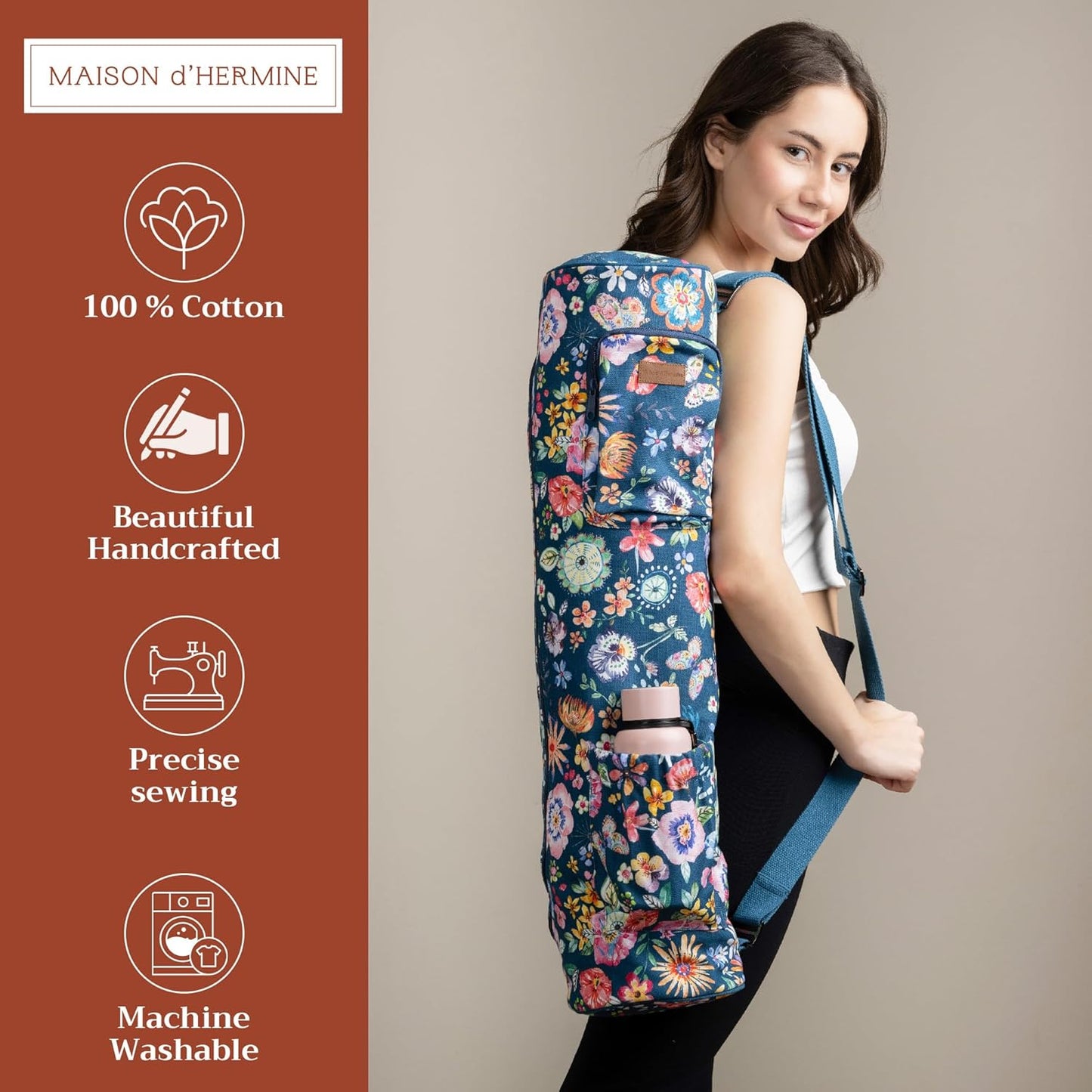 Maison d' Hermine Yoga Mat bag, Cylindrical bag for Woman&Men, yoga mat Bag &Adjustable shoulder straps Yoga Mat Carrier Bag with Drawstring Water Bottle Pocket and zipper pocket Easter Gifts
