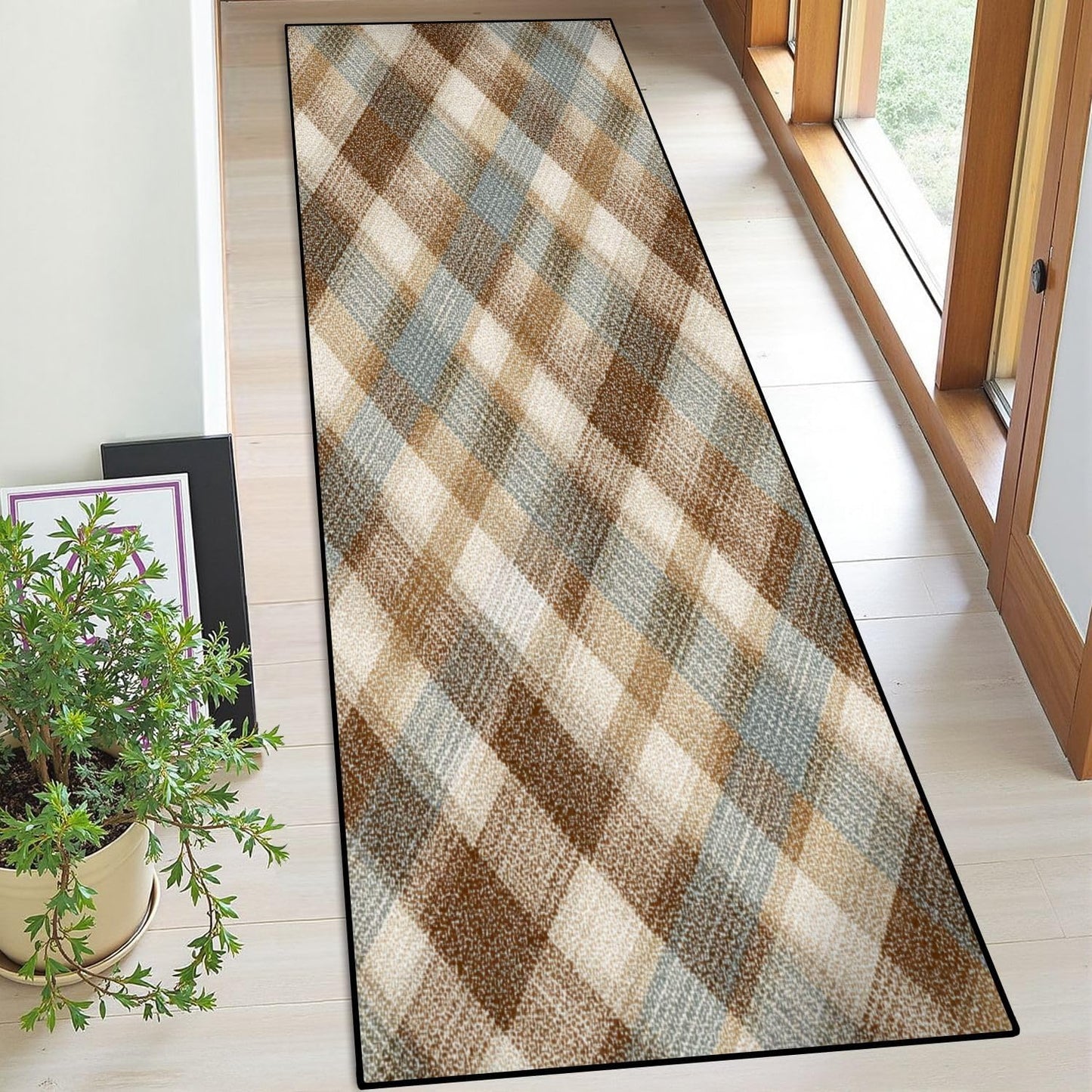 Runner Rug Washable 2x6 White Navy Blue Green Tartan Plaid Scottish Texture from Tartan Plaid Non-Slip Hallway Area Rug Indoor Outdoor Home Decor for Entryway Bathroom Kitchen Carpet Yoga Floor Mat
